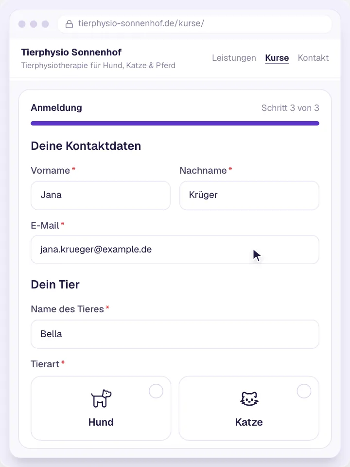 Anmelden direkt auf deiner Website