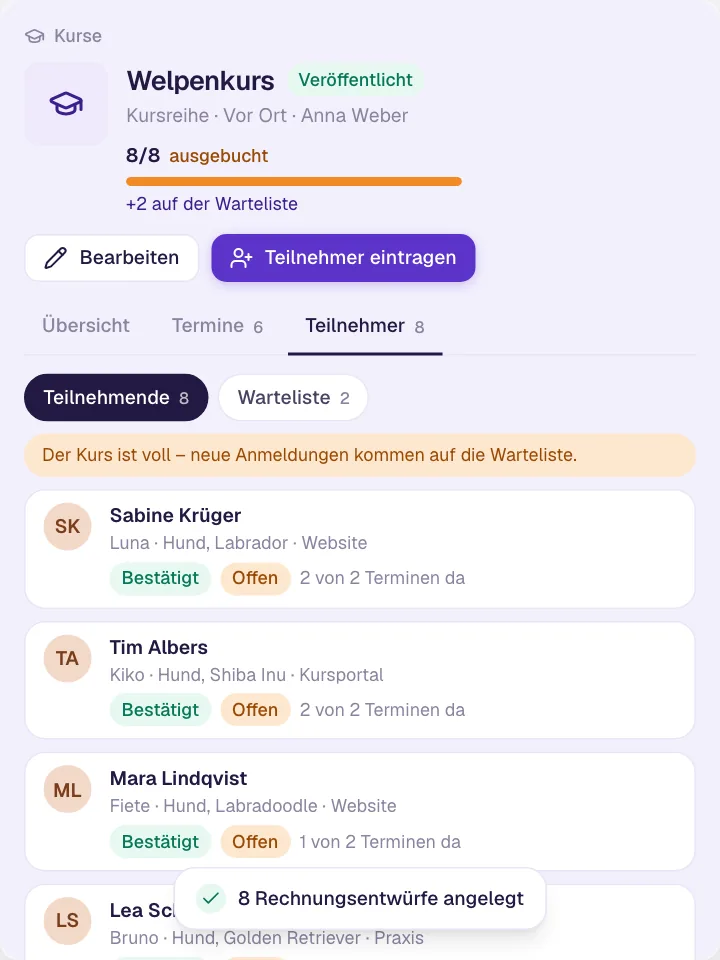 Kurs anlegen, Teilnehmende im Blick